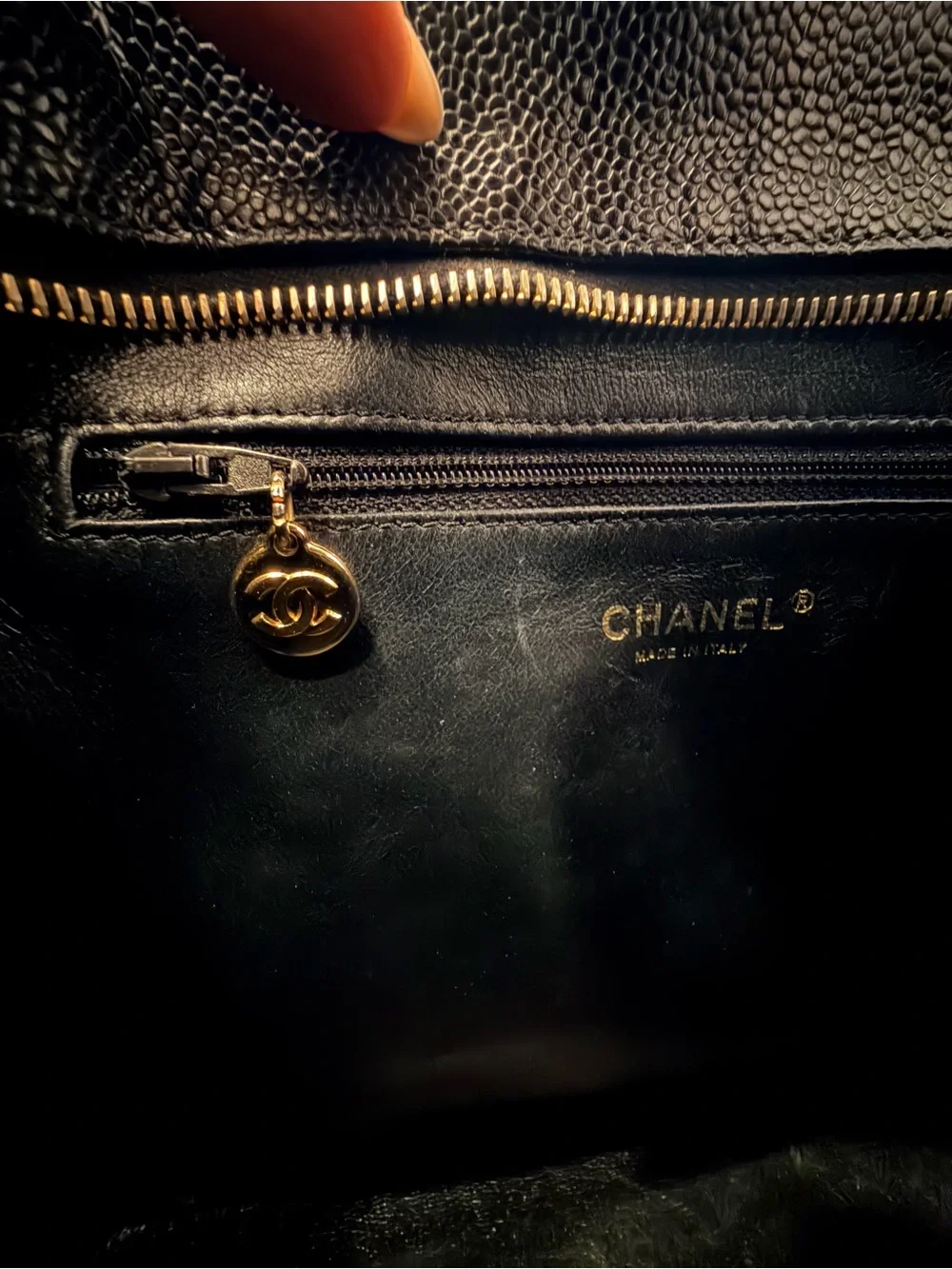 Vintage CHANEL Black Quilted Caviar Medallion Tote 24K gold-plated hardware